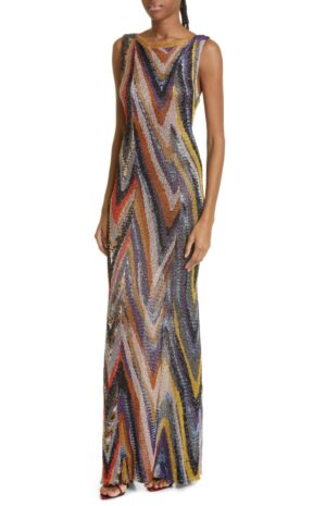 Zigzag Lamé Sleeveless Maxi Dress