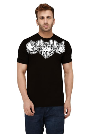 Raindeer stuff Men’s Round Neck Cotton Blend Half Sleeve Printed T-Shirts (cat, black)