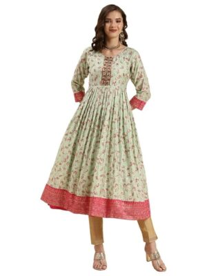 Raindeer stuff Silk Anarkali Kurti for Women | Kurta for Women (Sea Green)
