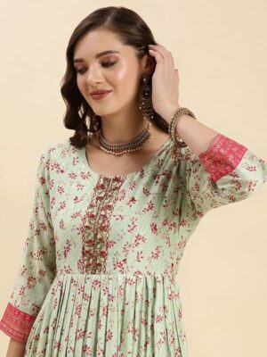 Raindeer stuff Silk Anarkali Kurti for Women | Kurta for Women (Sea Green)