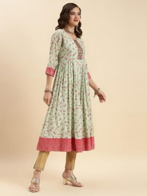 Raindeer stuff Silk Anarkali Kurti for Women | Kurta for Women (Sea Green)