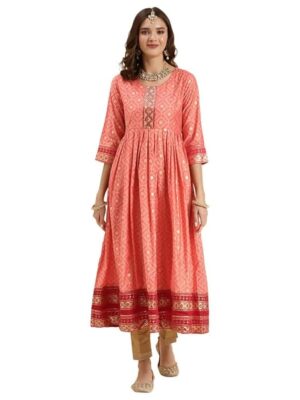 Raindeer stuff Silk Anarkali Kurti for Women | Kurta for Women (Pink)