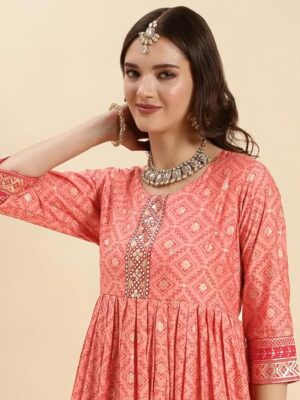 Raindeer stuff Silk Anarkali Kurti for Women | Kurta for Women (Pink)