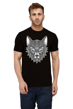 Raindeer stuff Men’s Round Neck Cotton Blend Half Sleeve Printed T-Shirts (wolf, black)