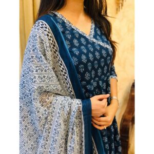 women’s rayon anarkali kurta pant and dupatta set